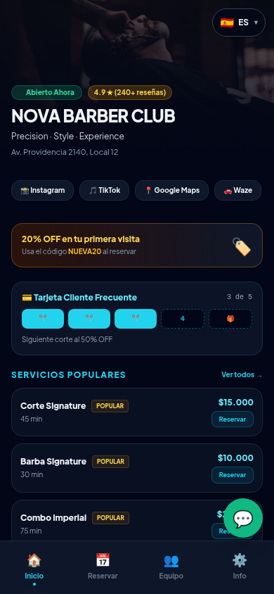 Página de reservas para barbería
